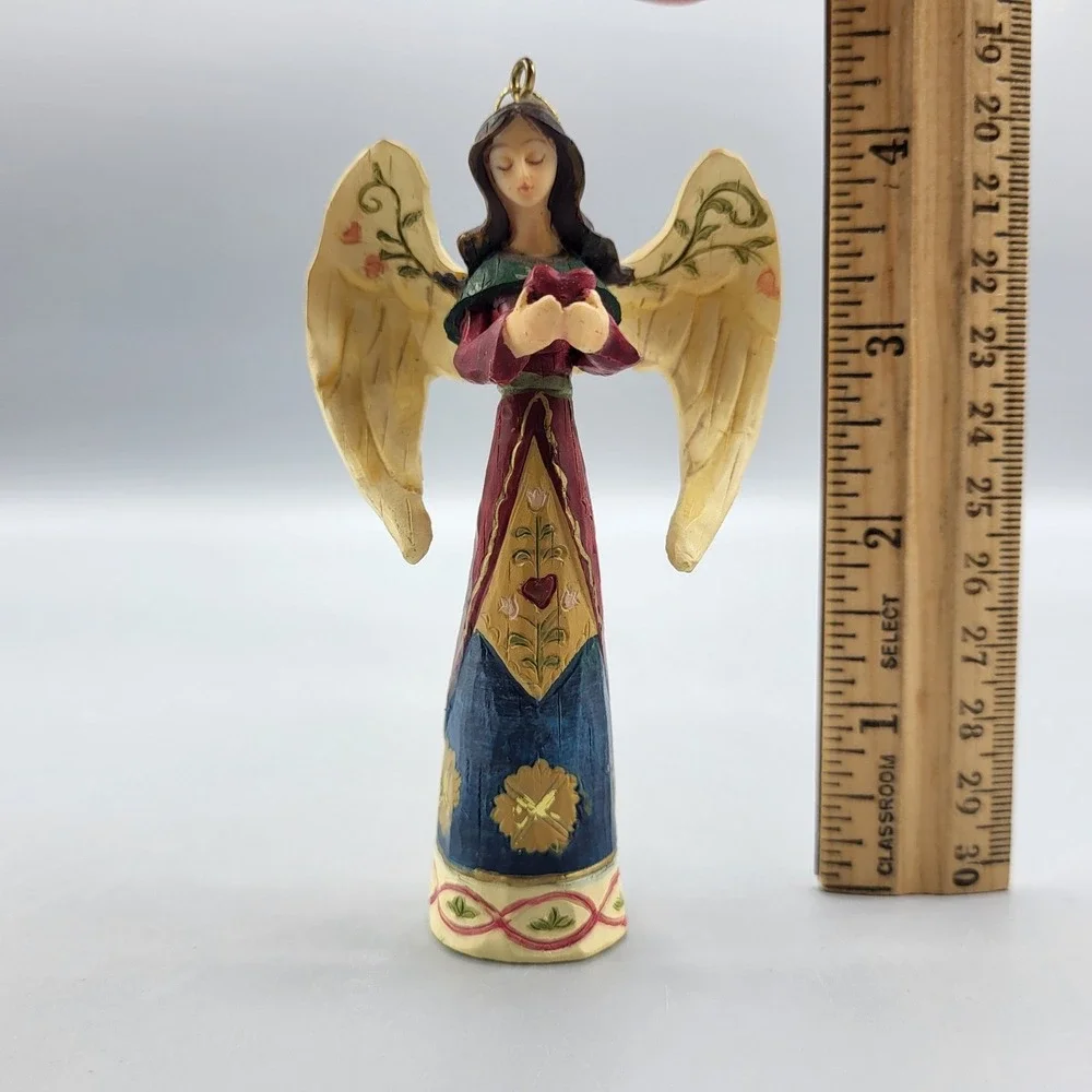 Vintage Resin Angel Ornament Figure Christmas Holiday Red Heart Folk Art